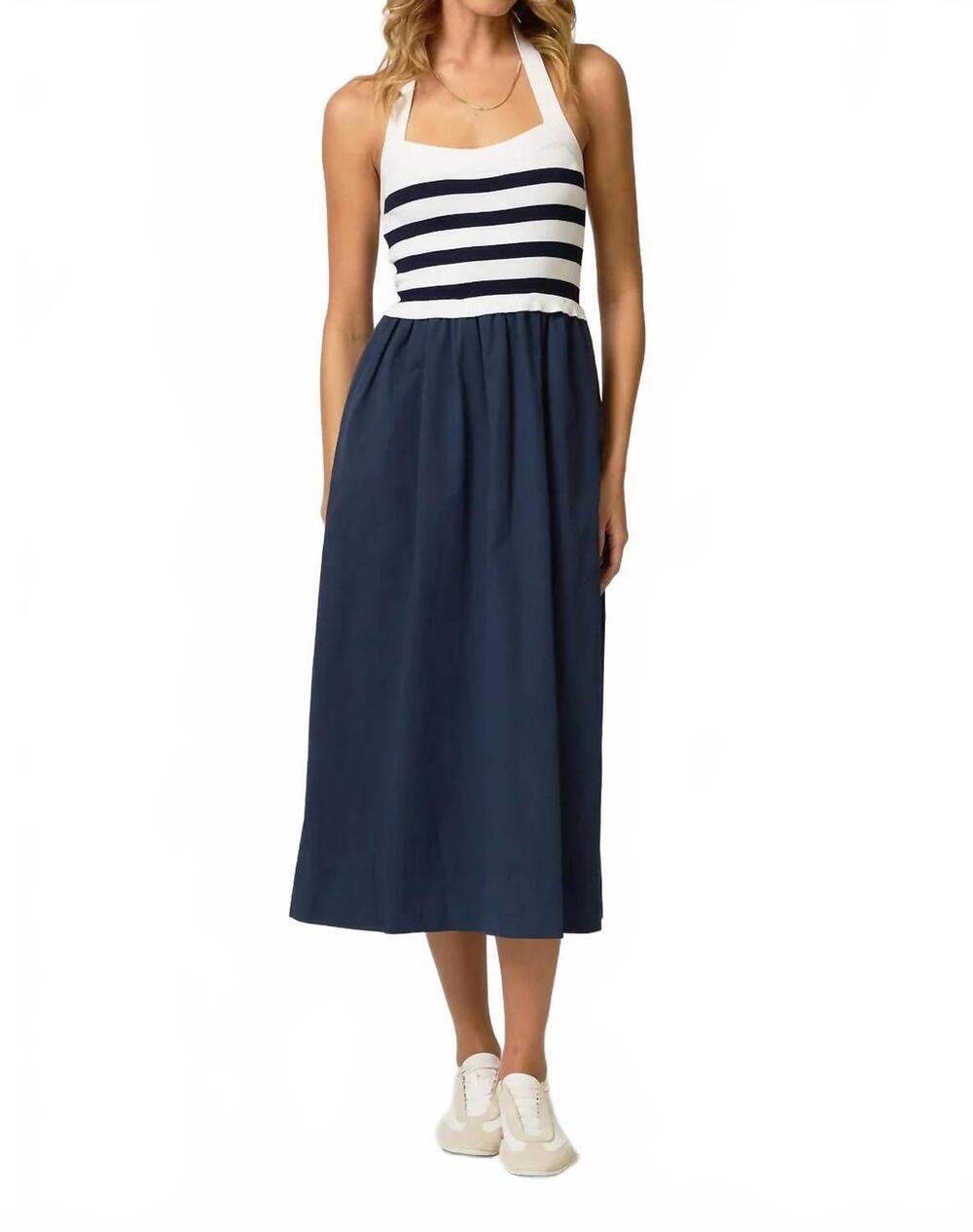 NEW CENTRAL PARK WEST ralph halter twofer dress in navy stripes